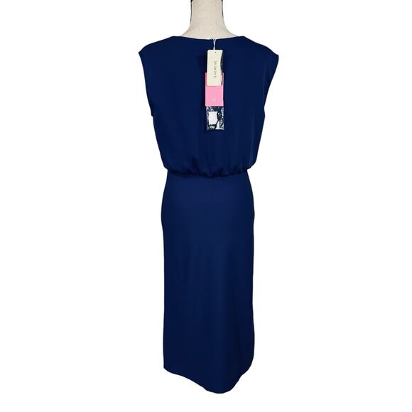 Amanda Uprichard Medium Matthews Midi Dress Surplice V-Neck Sleeveless Slit Blue - Picture 6 of 10